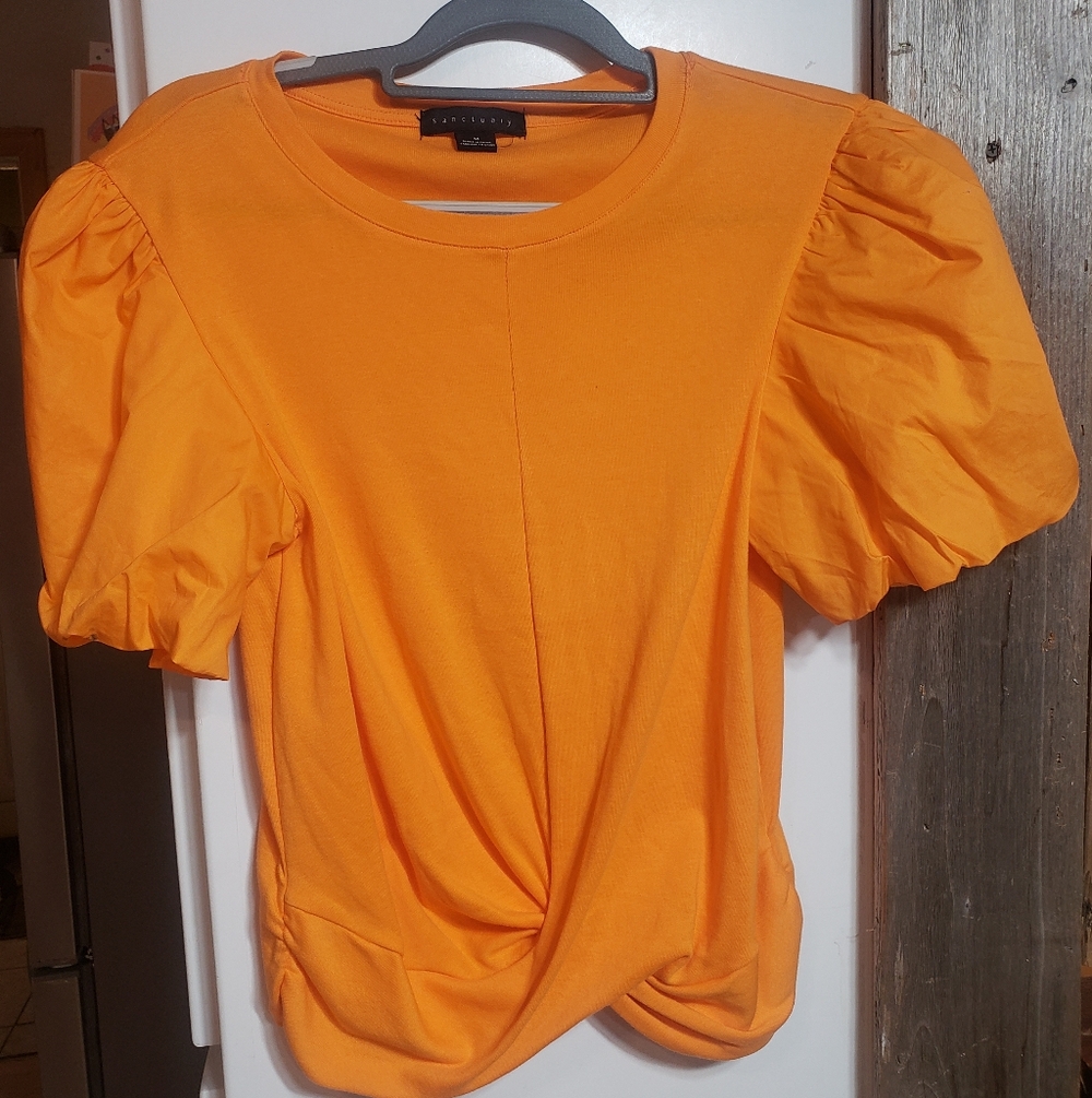Like New Condition Sanctuary Med Tangerine Puff Sleeves 100%soft Cotton